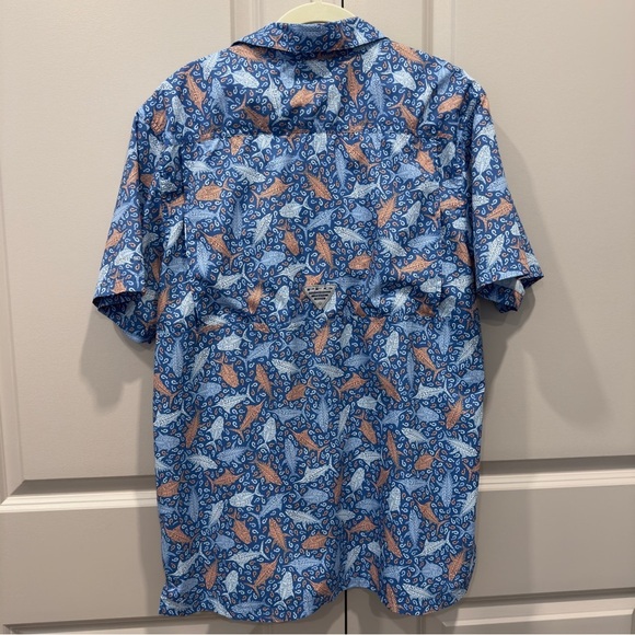 Columbia Super Slack Tide Camp Fishing Shirt M Blue Orange - Picture 7 of 11